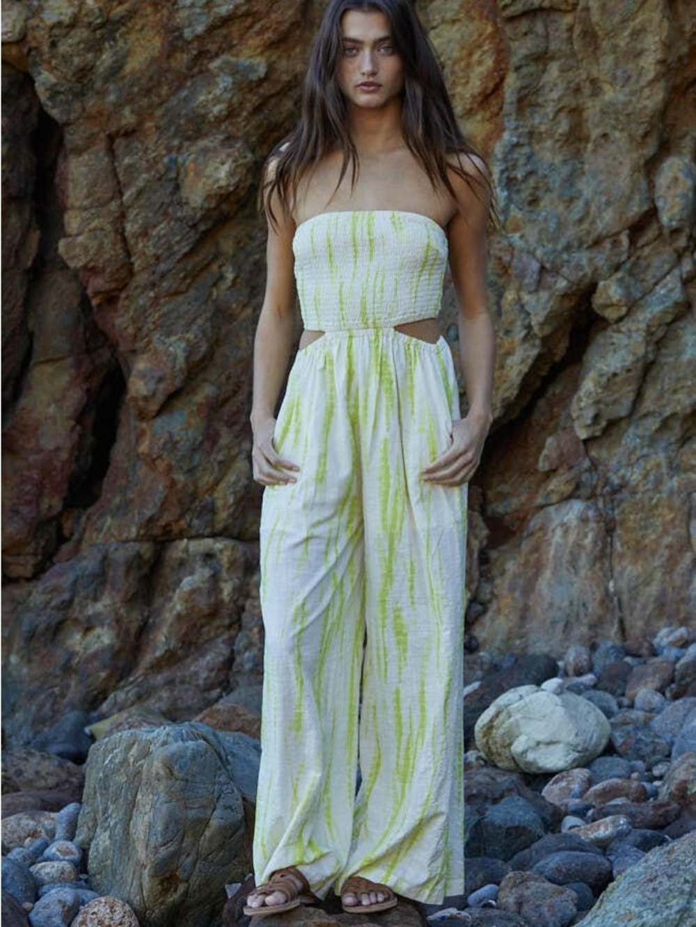 By Together Strapless Wide-Leg Jumpsuit in Lime and White